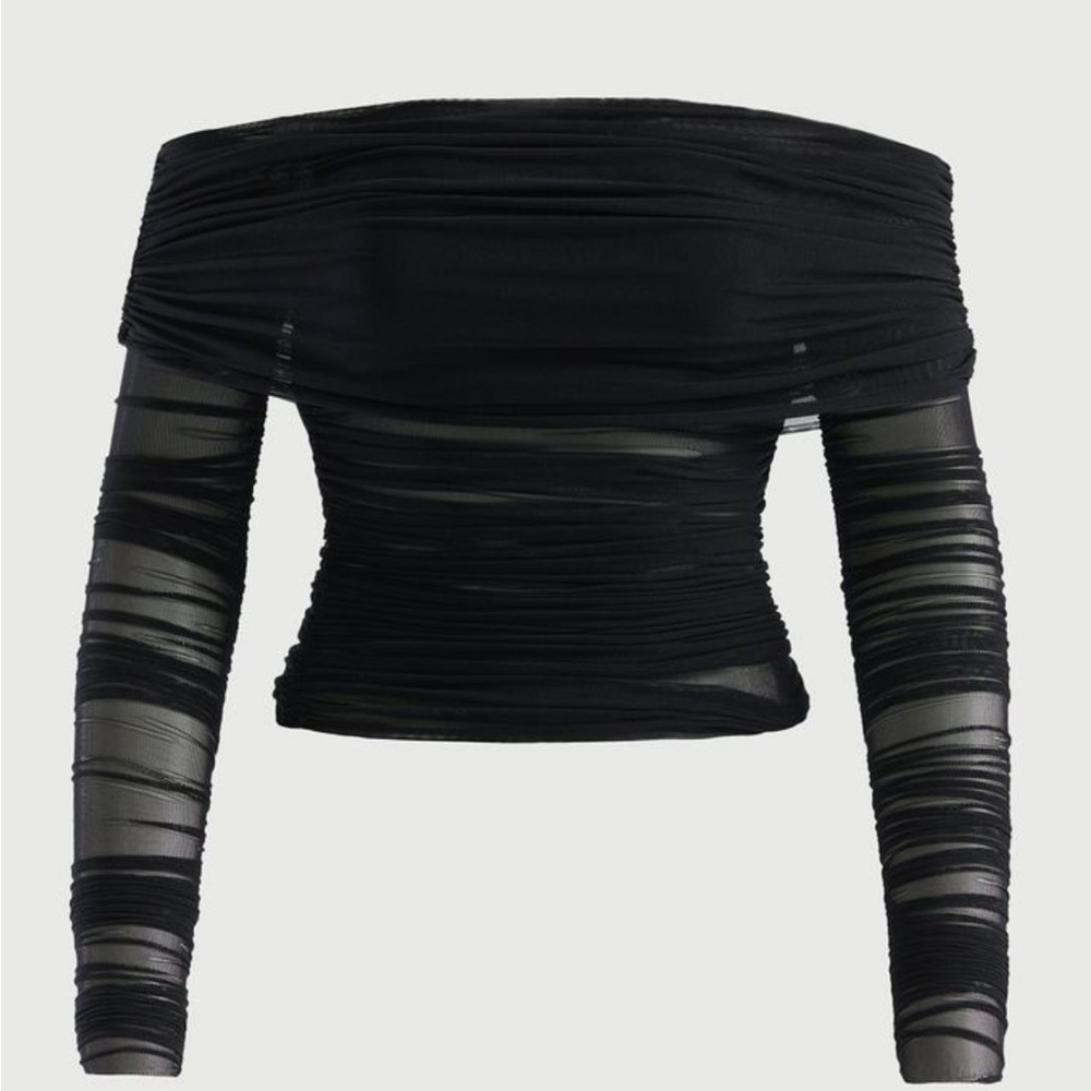 Naked  Warehouse  Off the Shoulder Black Mesh Top